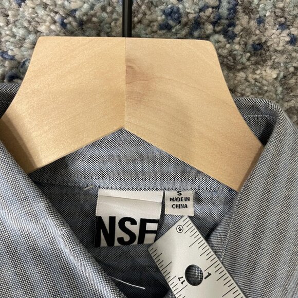 NSF Shirt Mens Small Blue Striped Button Down Long Sleeve 100% Cotton Casual - Picture 4 of 6